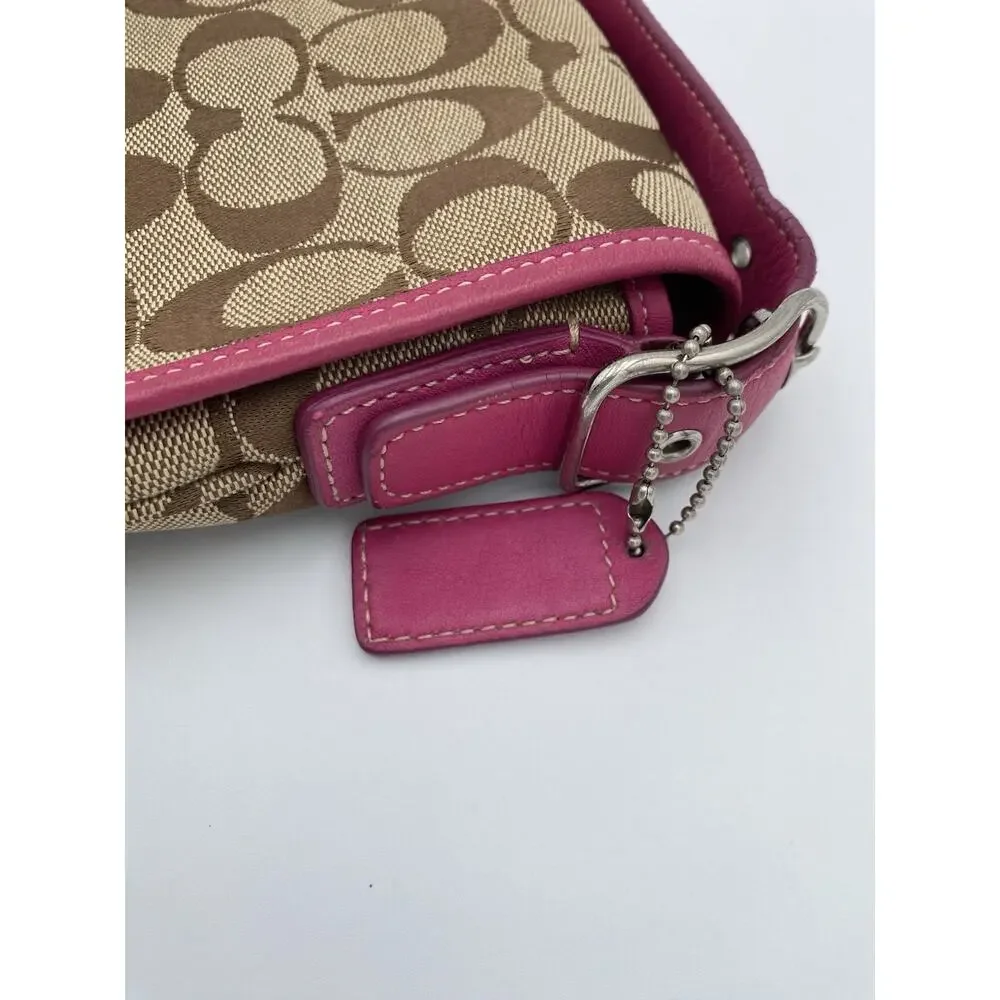Coach Y2K Signature Flap Crossbody Bag Fuchsia Pink Trim & Interior Saddle 6842